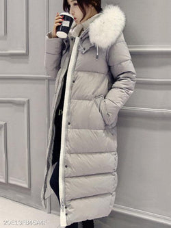 Women Hooded Pocket Longline Quilted Down Coat