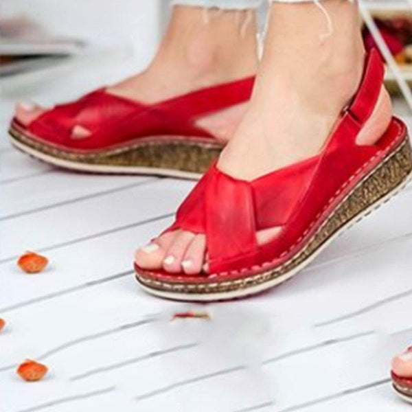 Women Artificial Leather Open Toe Sandals Casual Buckle Wedges