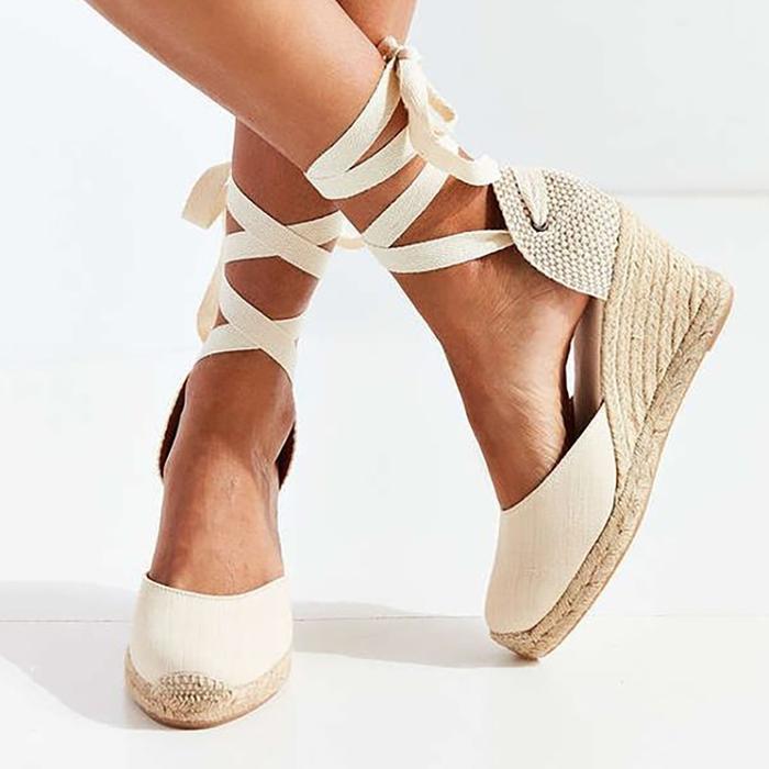 Women Flocking Wedge Sandals Casual Lace Up Shoes