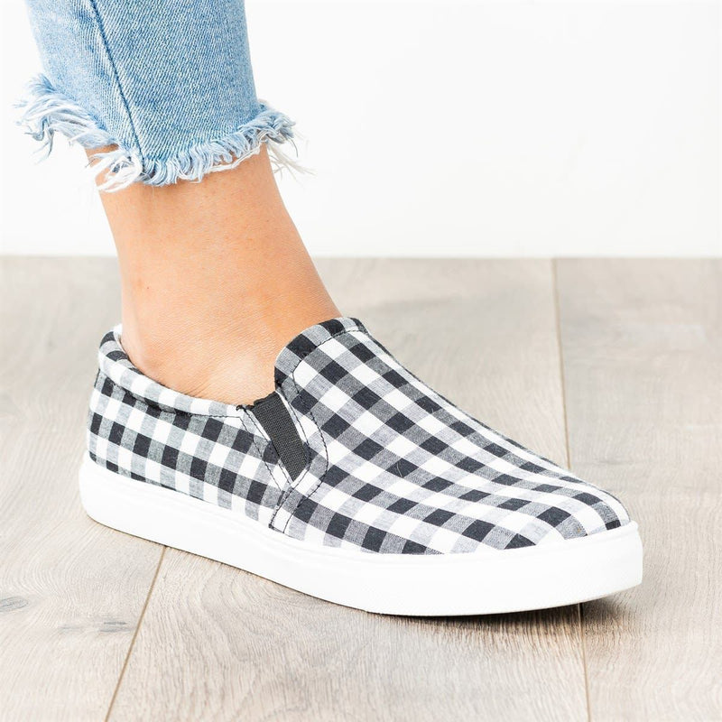 Women Plaid Slip-On Flat Sneakers