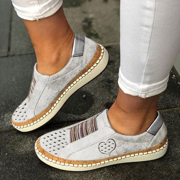 Women Flat Heel Shoes Slip On Artificial Leather Sneakers