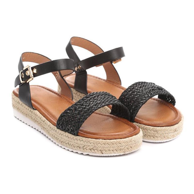 Women Flat Heel Buckle Espadrille Sandals Open Toe Casual Shoes