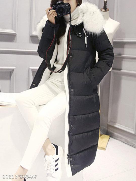 Women Hooded Pocket Longline Quilted Down Coat