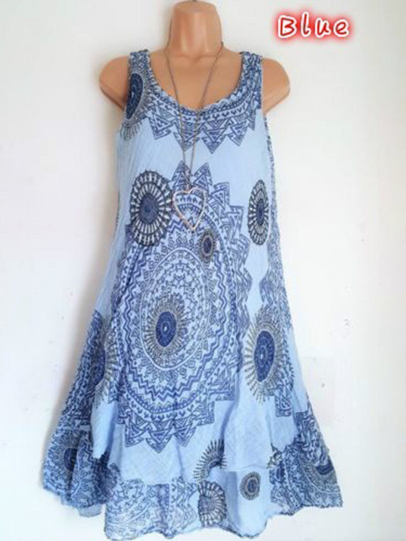 Plus Size Casual Abstract Printed Sleeveless Mini Dress