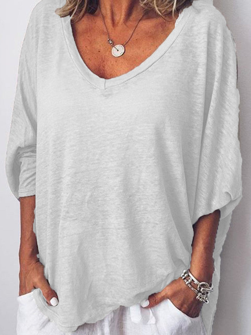 Women Long Sleeves V Neck Loose-Ness Fit Shirt Top Tunic