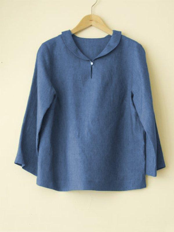 Casual Round Neck Long Sleeve Solid Plus Size Tops