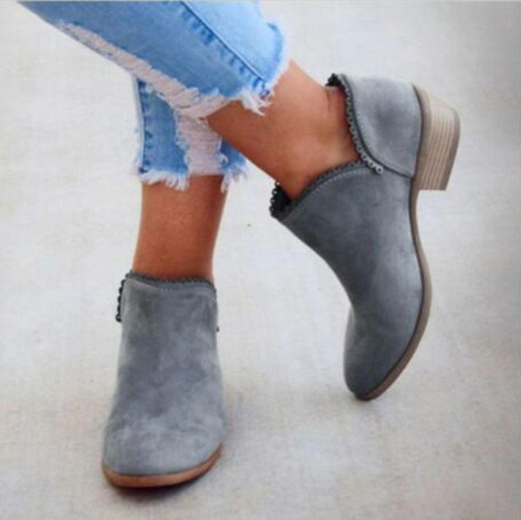 Women Booties Slip On Low Heel Ankle Plus Size Shoes