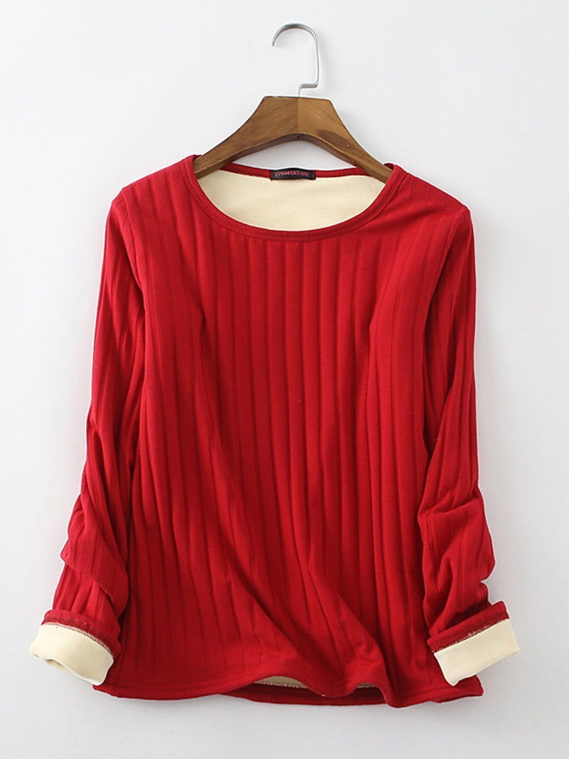 Velvet Cotton Long Sleeve Paneled Crew Neck T-Shirts