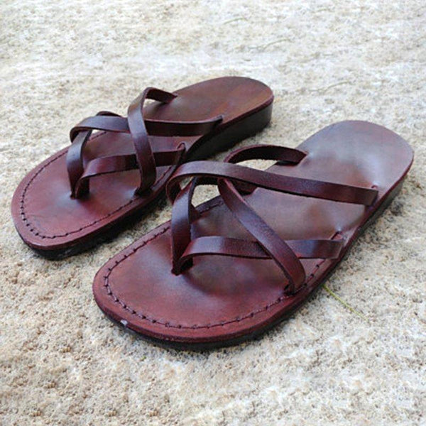 Women Leather Slippers Casual Flip Flops Shoes